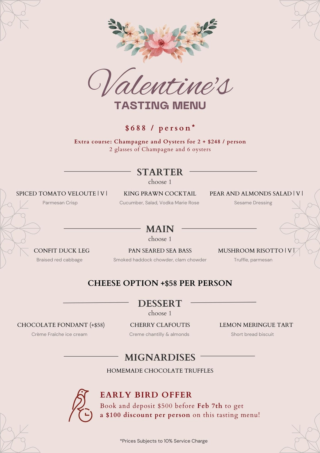 2025 Valentine's Tasting Menu at Terroirs by LQV